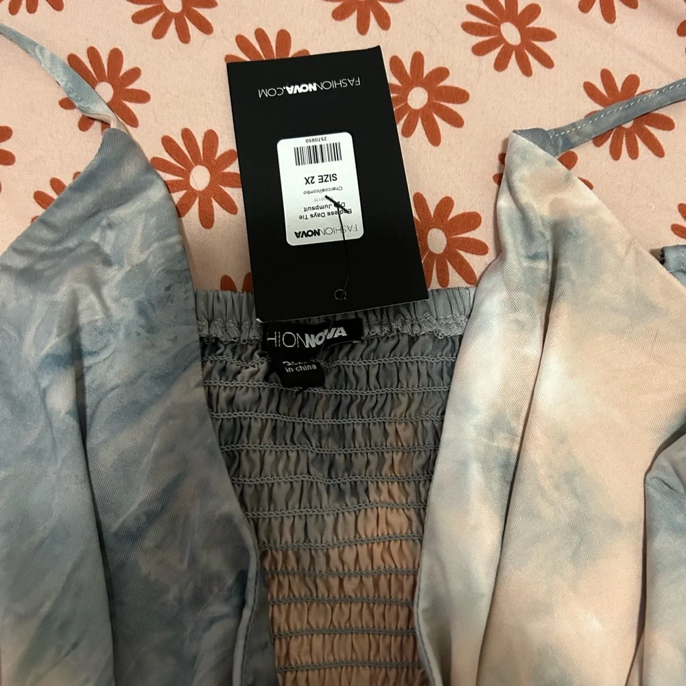 Blue and Cream Tie-Dye Jumpsuit - Picture 4 of 11